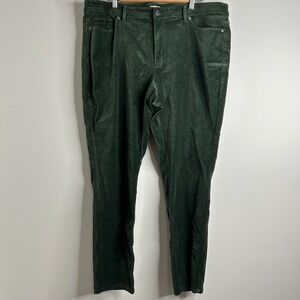 J Jill Boxwood Velvet Pants Women Size 18 Green High Rise Straight Leg Casual